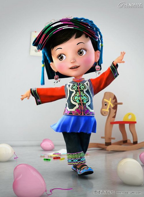 《翩翩起舞》是羌族小女孩"朵朵"卡通形象的一张.